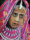 Portrait d'une jeune indienne dans son habit traditionnel à l'huile (38x32cm)