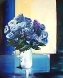 Huile d'un bouquet à dominante bleue (taille 20F)