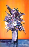 Huile d'un bouquet à dominante de lilas (61x83cm)