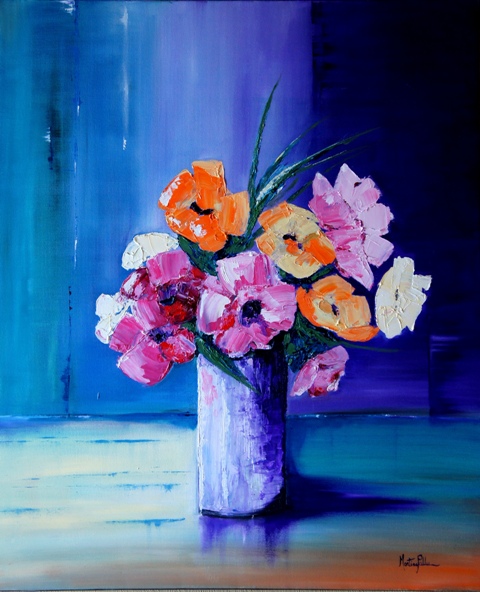Bouquet peint à l'huile avec des fleurs multicolores