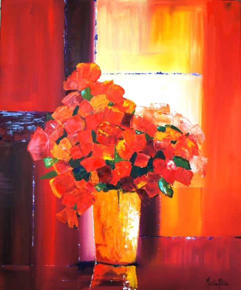 Bouquet peint à l'huile avec une dominante d'orange