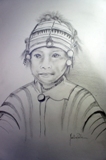 Portrait d'un enfant de la tribu akha, tribu montagnarde du nord de la Thaïlande, à la mine de plomb (30x40cm), vendu.