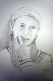 Portrait d'une vieille femme appartenant à l'ethnie akha, vivant dans le nord
de la Thaïlande, à la mine de plomb (50x40cm), vendu.