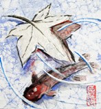 Le poisson est un animal qui se retrouve souvent dans les peintures japonaises. (taille 12/12 cm)