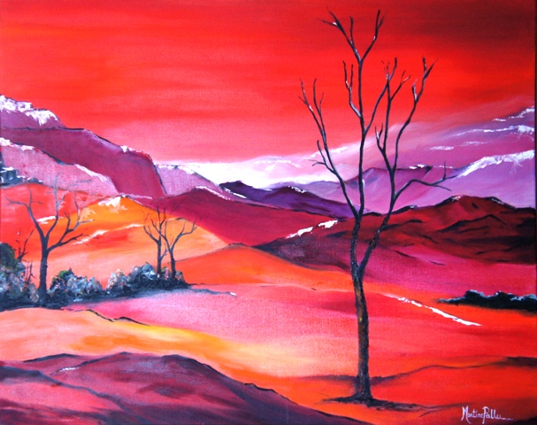 peinture à l'huile d'un paysage imaginaire de montagne en hiver